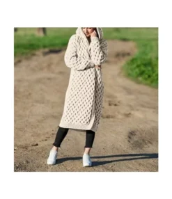 Knitted Solid Color Sweater Hooded Long Cardigan Jacket Wholesale Women'S Top N4623071200030