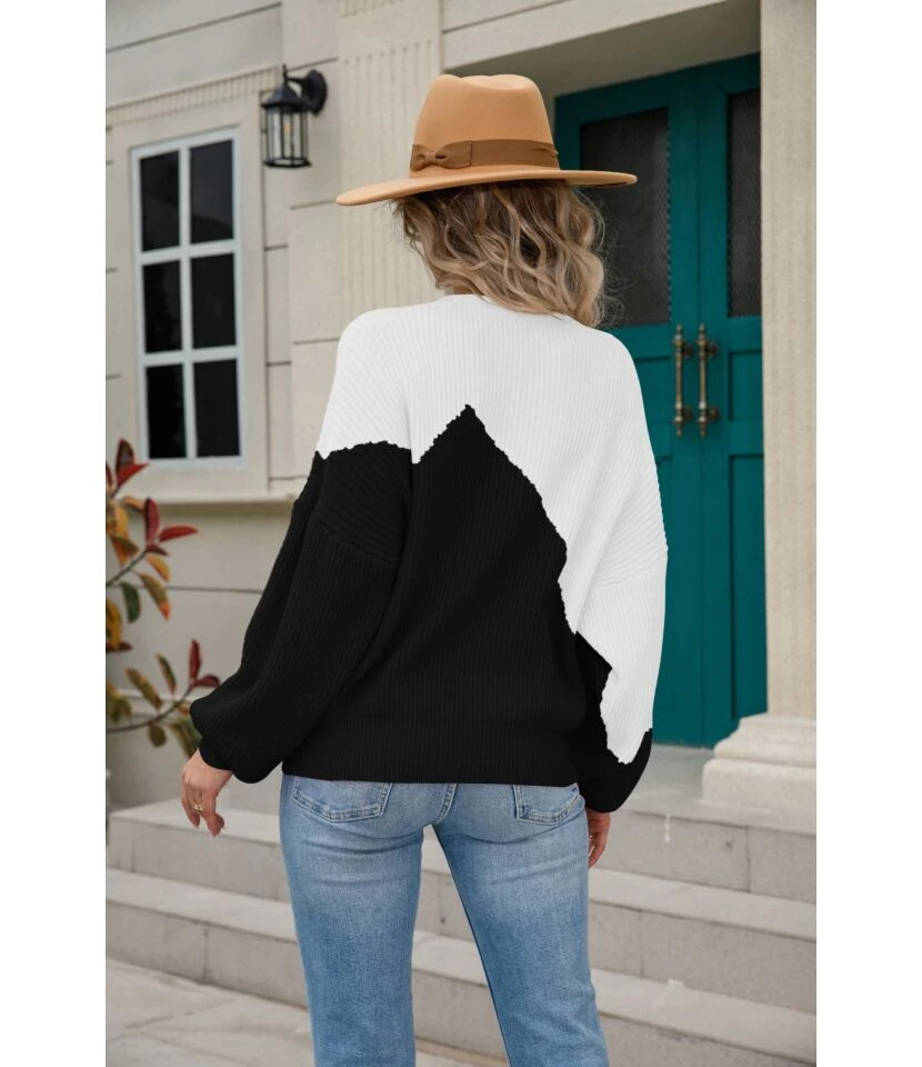 Fashion Patchwork Pullover Bat Sleeve Loose Crew Neck Wholesale Sweater SSWN560968 8 Fashion Patchwork Pullover Bat Sleeve Loose Crew Neck Wholesale Sweater SSWN560968 - Image 8