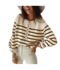 Knitwear Striped Pullover Top Fashion Button Cardigan Wholesale Womens Tops SSWN539131