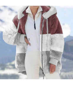 Women'S Plush Patchwork Zipper Pocket Hooded Loose Jacket Wholesale Coats SOUN537663