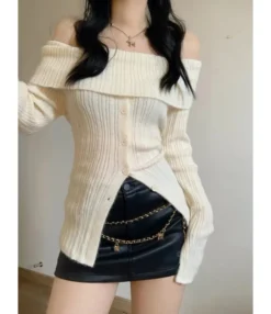 Sexy One-Shoulder Knitted Soft Waxy Single-Breasted Sweater Wholesale Women Top STV463713 -Women Clothing Sales Store 5f3f212e 3a48 464f b6c4 44f232065ef7 2df3ee2b85a749eeeead4dbf48ac5929