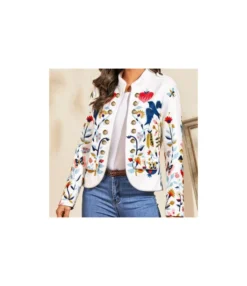 Button Slim Printing Long Sleeve Coat SW080536