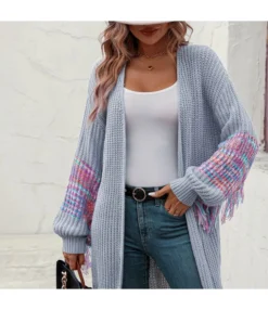 Fashion Colour Block Fringed Long Knitted Cardigan Jacket Wholesale Womens Clothing N5923082600042 -Women Clothing Sales Store 62558a6e2f1d46ed95bab07400a7acc4