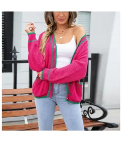 Button Knit Colorblock Pocket V-Neck Sweater Cardigan Wholesale Women'S Top -Women Clothing Sales Store 63082104974e4f2194b9b037010e92a0 4