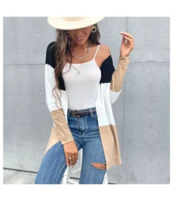 Colorblock Casual Outerwear Long Sleeve Sweater Jacket Wholesale Cardigans SOUN536737 -Women Clothing Sales Store 66ba4a53 1089 4107 8deb 0b2f266f864f c3714ff8c2b6bf1dabc148ff14bf6d4a