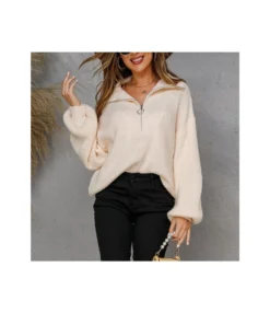 Solid Color Zip Lapel Knitwear Women Knit Pullover Wholesale Sweaters SSWN535333