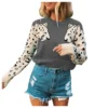 Casual Color-Blocking Print Tops Long Sleeve Loose Wholesale Sweater SSWN561050