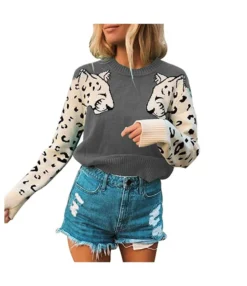 Casual Color-Blocking Print Tops Long Sleeve Loose Wholesale Sweater SSWN561050