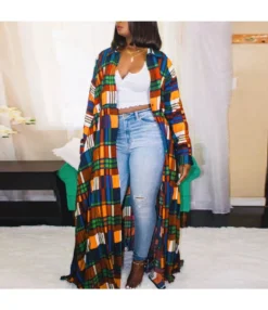 Plaid Print Womens Long Jacket Fashion Loose Casual Outerwears Wholesale Cardigans SOU95373