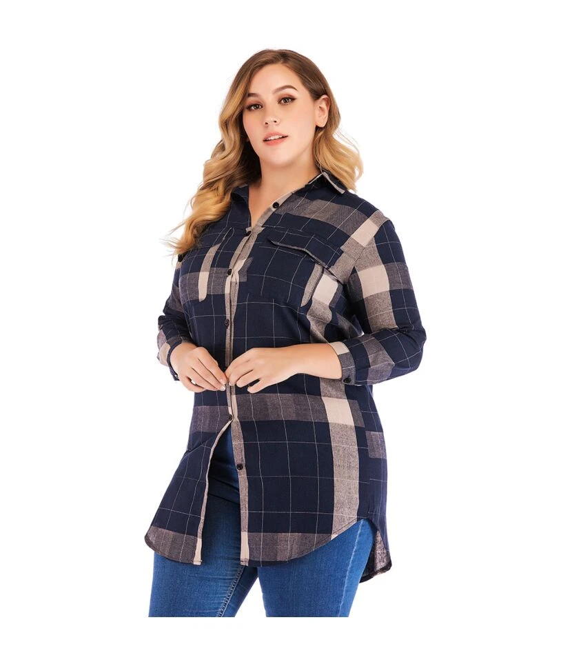 Checked Plus Size Blouse Women Wholesale ST200006 4 Checked Plus Size Blouse Women Wholesale ST200006 - Image 4