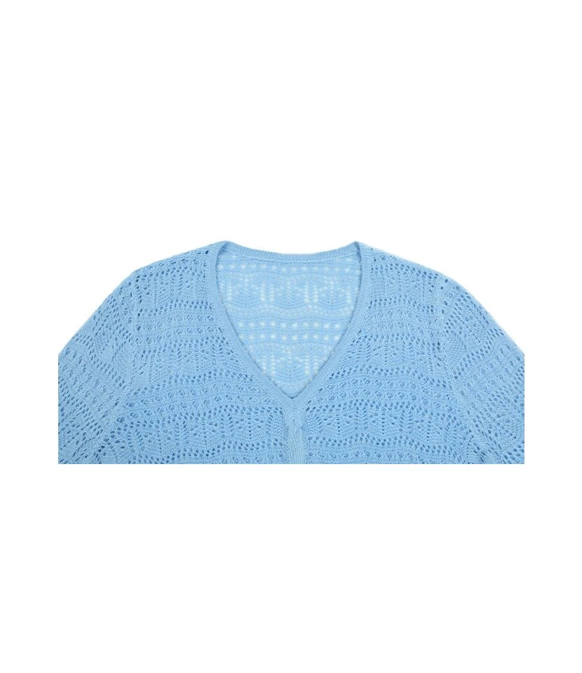 Sexy V-Neck Hollow Out Drawstring Knit Crop Tops Solid Color Flared Sleeve Loose Wholesale Sweater SSWN561053 8 Sexy V-Neck Hollow Out Drawstring Knit Crop Tops Solid Color Flared Sleeve Loose Wholesale Sweater SSWN561053 - Image 8