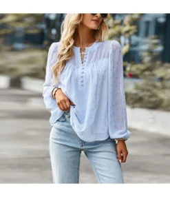 Polka Dot Print Button Chiffon Shirt Long Sleeve Blouse Wholesale Womens Tops STN535561