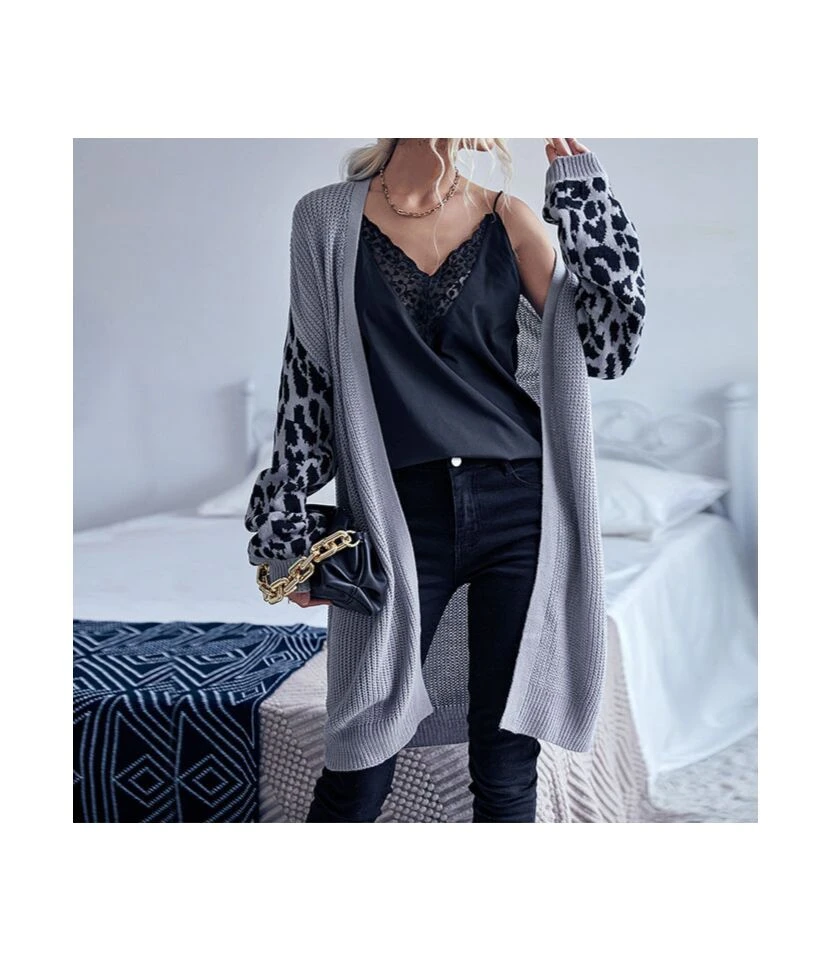 Fashion Cardigan Coat Wholesale Women Knitted Leopard SOU162679 3 Fashion Cardigan Coat Wholesale Women Knitted Leopard SOU162679 - Image 3