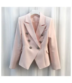 Casual Lapel Metal Buckle Double-Breasted Solid Color Slim Blazer Wholesale Coats SOU5117677
