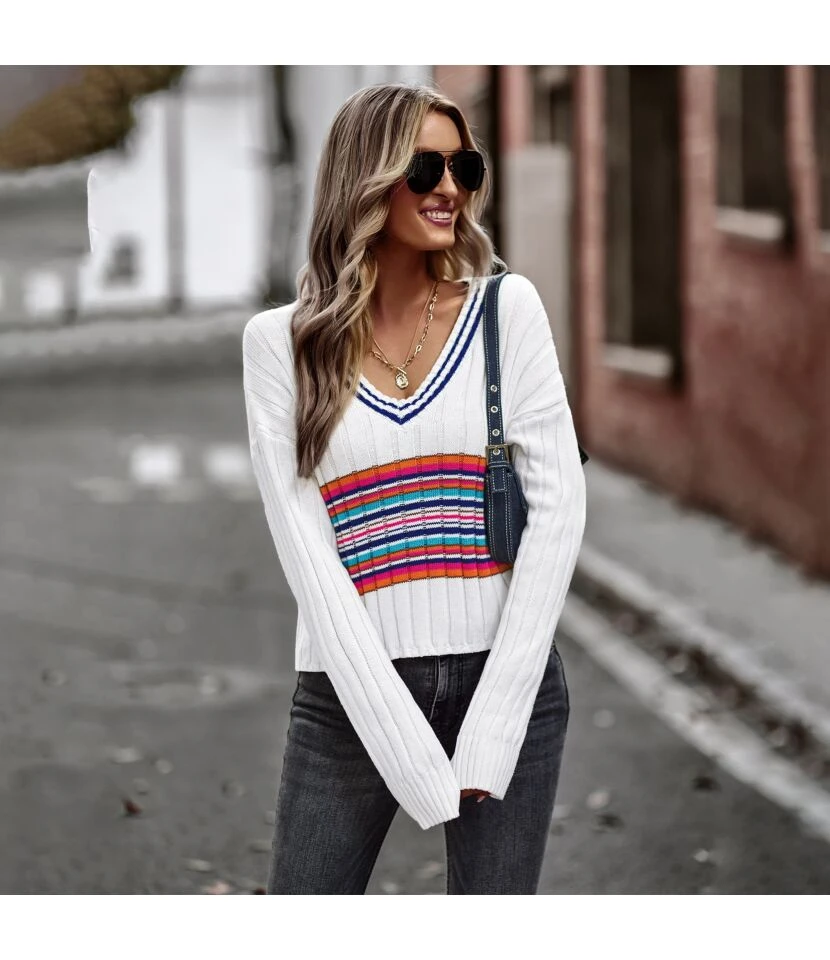 Casual V Neck Splice Long Sleeve Slim Wholesale Sweaters SSWN562276 1 Casual V Neck Splice Long Sleeve Slim Wholesale Sweaters SSWN562276