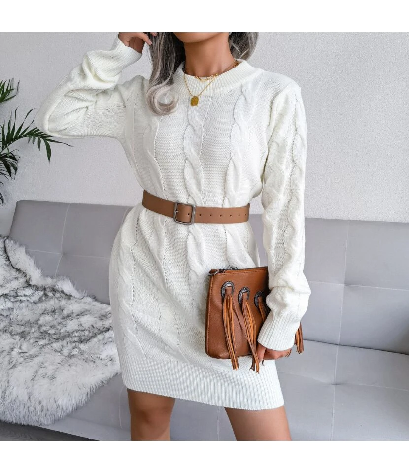 Long Knitted Sweater Crew Neck Twisted Hip SS170088 3 Long Knitted Sweater Crew Neck Twisted Hip SS170088 - Image 3