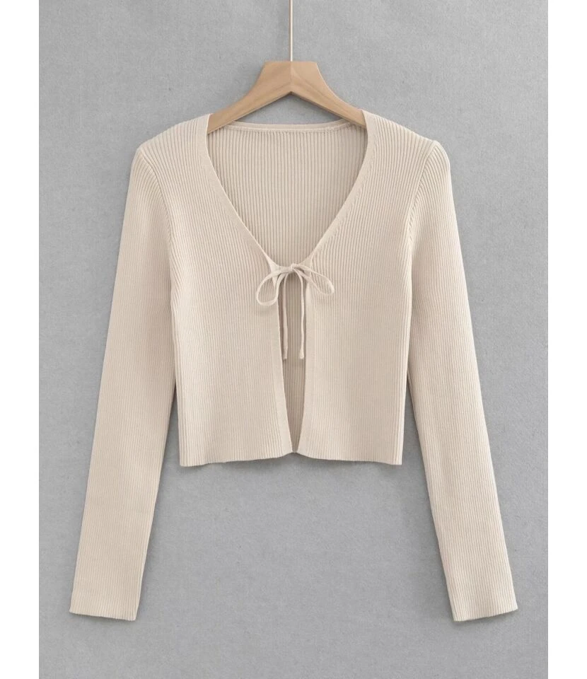 Trendy Plain Lace-Up V-Neck Cropped Slim Fit Women'S Knit Tops Wholesale Cardigans SOUN532442 5 Trendy Plain Lace-Up V-Neck Cropped Slim Fit Women'S Knit Tops Wholesale Cardigans SOUN532442 - Image 5