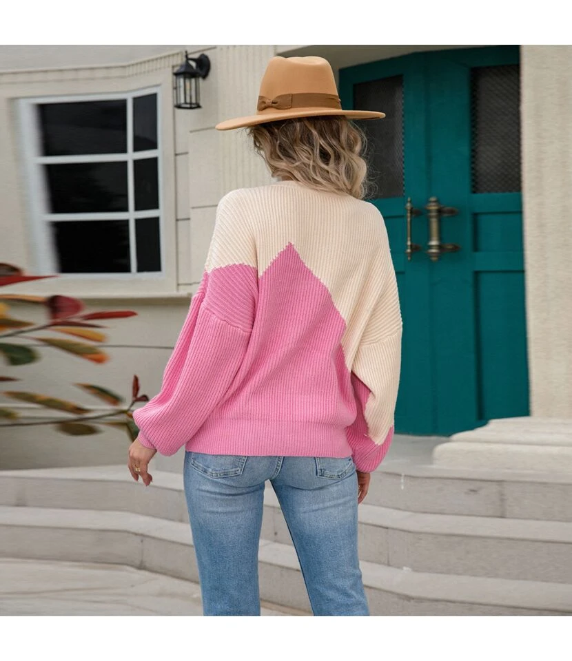 Fashion Patchwork Pullover Bat Sleeve Loose Crew Neck Wholesale Sweater SSWN560968 4 Fashion Patchwork Pullover Bat Sleeve Loose Crew Neck Wholesale Sweater SSWN560968 - Image 4