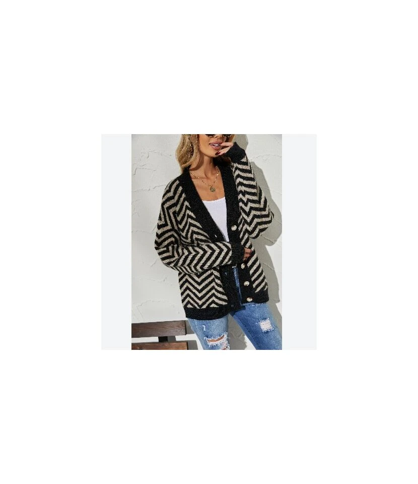 Wholesale Women Cardigan Striped Slim Knit SW161857 1 Wholesale Women Cardigan Striped Slim Knit SW161857