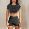 Sand Wash Short T Shirts & Shorts Womens 2pcs Yoga Suits Workout Sets Wholesale Activewear SON534207