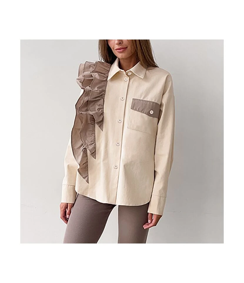 Niche Asymmetrical Loose Contrast Color Casual Shirt Wholesale Women'S Tops N466323032800165 1 Niche Asymmetrical Loose Contrast Color Casual Shirt Wholesale Women'S Tops N466323032800165