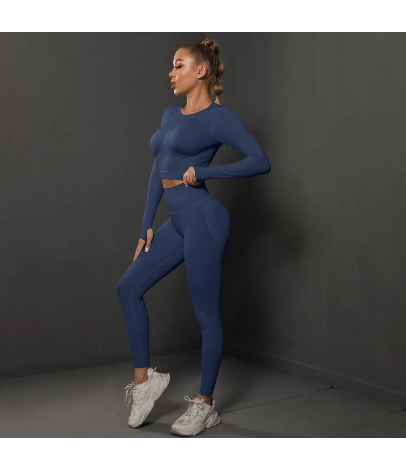 Fitness Seamless Knitted Pleated Tight Yoga Exercise Running Long Sleeve Leggings Suit Wholesale Women Clothing SOV463941 14 Fitness Seamless Knitted Pleated Tight Yoga Exercise Running Long Sleeve Leggings Suit Wholesale Women Clothing SOV463941 - Image 14