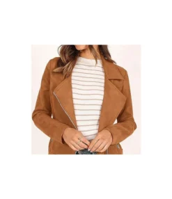 Fashionable Faux Deerskin Solid Color Zipper Pocket Biker Jackets Wholesale Womens Clothing N3823100900013