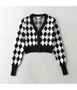 Vintage Lingge V-Neck Knit Sweater Single-Breasted Long-Sleeved Short Slim Wholesale Cardigans SOUN561684