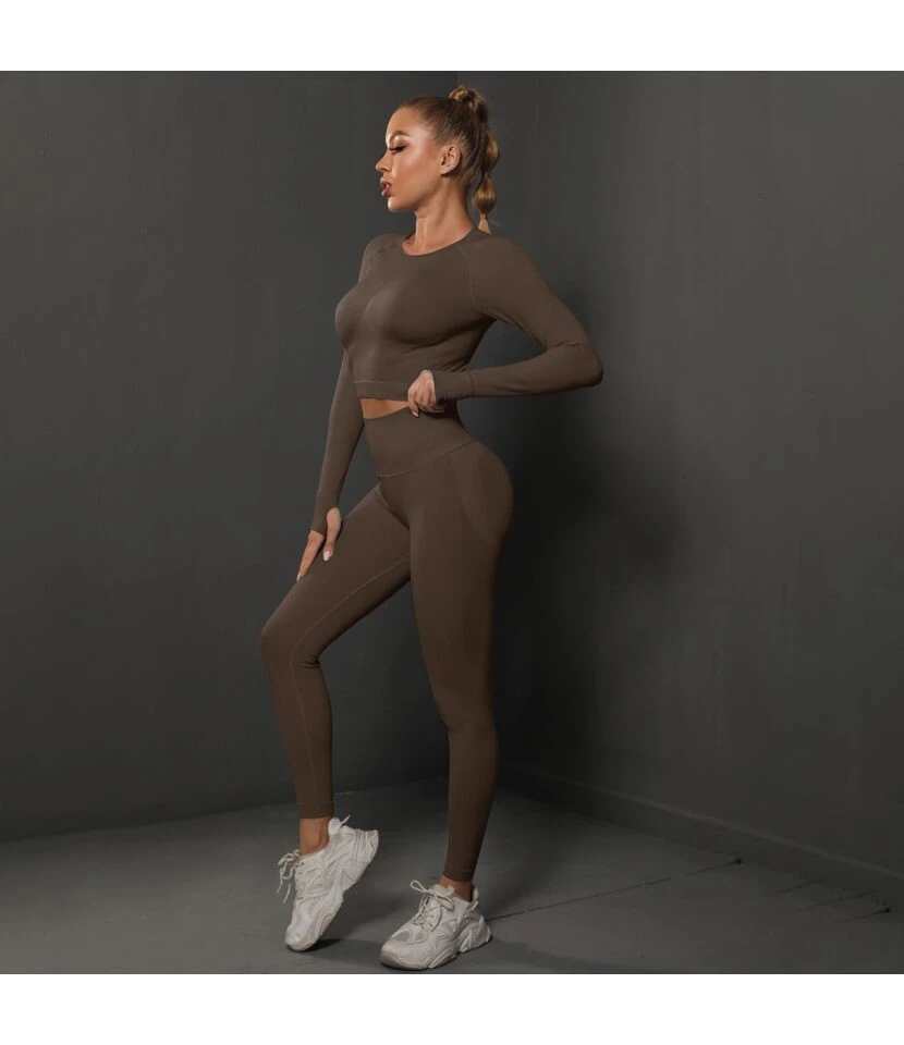 Fitness Seamless Knitted Pleated Tight Yoga Exercise Running Long Sleeve Leggings Suit Wholesale Women Clothing SOV463941 17 Fitness Seamless Knitted Pleated Tight Yoga Exercise Running Long Sleeve Leggings Suit Wholesale Women Clothing SOV463941 - Image 17