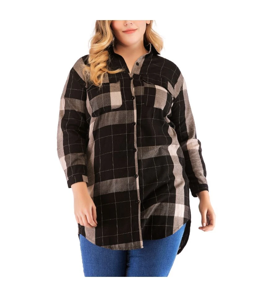 Checked Plus Size Blouse Women Wholesale ST200006 1 Checked Plus Size Blouse Women Wholesale ST200006