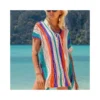 Colorful Striped Beachwear Cover Up Hollow Knitted Sunscreen Swimsuit Blouse Wholesale Blouse STN533558