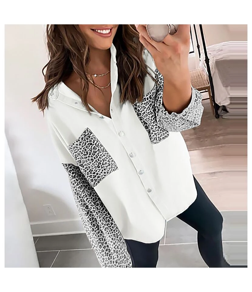 Leopard Print Denim Shirts With Pocket Long Sleeve Lapel Women'S Top Casual Wholesale Blouse ST531160 8 Leopard Print Denim Shirts With Pocket Long Sleeve Lapel Women'S Top Casual Wholesale Blouse ST531160 - Image 8