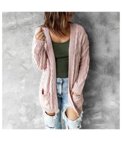 Wholesale Clothing Distributors Double Pockets Solid Color Knit Cardigan SW030681