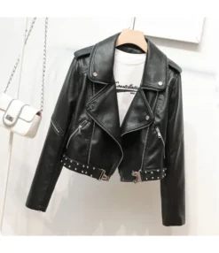 Rivet Decoration Lapel Ladies Epaulets PU Wholesale Coats & Jackets With Belt SOU202636