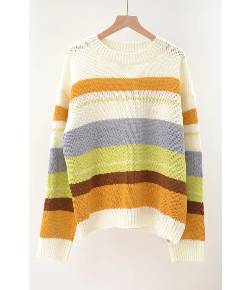 Fashion Casual Striped Knitted Tops Loose Round Neck Long Sleeve Women Wholesale Sweaters SSWN560990 3 Fashion Casual Striped Knitted Tops Loose Round Neck Long Sleeve Women Wholesale Sweaters SSWN560990 - Image 3
