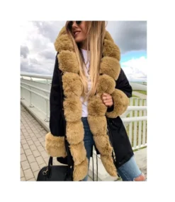Fashion Thick Fur Collar Hood Coat Long Sleeve Zipper Solid Color Slim Wholesale Clothing For Women SOU95354