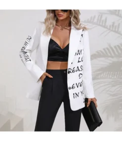 Letter Print Long Sleeve Lapel Suit Coat Button Blazer Wholesale Womens Tops N5323030300070
