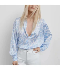 Printed Long Sleeve Button Lapel Business Casual Satin Womens Shirts Wholesale Blouse STN533010