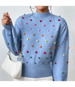 Stylish Three-Dimensional Colourful Thread Ball Knit Sweater Wholesale Womens Tops N5923082600033