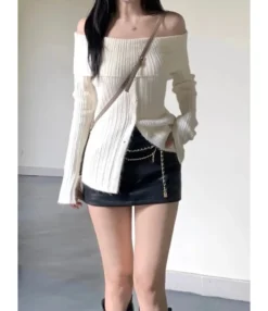 Sexy One-Shoulder Knitted Soft Waxy Single-Breasted Sweater Wholesale Women Top STV463713 -Women Clothing Sales Store 886b8137 4362 4594 adf4 4fb0b9dac3e8 ff227c83d1e7a163639feac9088cc297