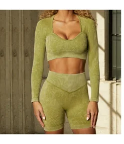 Athletic Short Tops & Shorts Seamless Knit Yoga 2pcs Sets Activewear Wholesale Workout Clothes SON534190