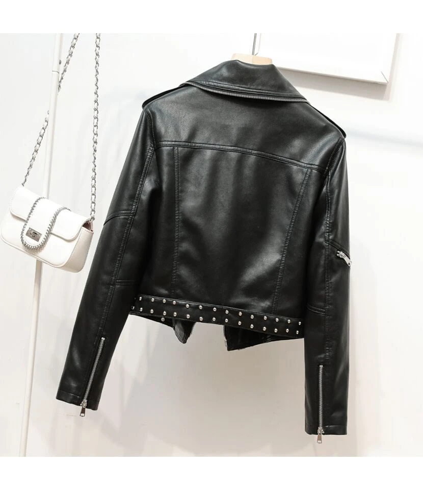 Rivet Decoration Lapel Ladies Epaulets PU Wholesale Coats & Jackets With Belt SOU202636 3 Rivet Decoration Lapel Ladies Epaulets PU Wholesale Coats & Jackets With Belt SOU202636 - Image 3