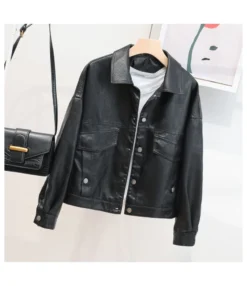 Lapel Single-Breasted PU Wholesale Jackets & Coats Short Motorcycle Leather Jackets SOU202642