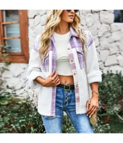 Plaid Shirt Fashion Coat Loose Long Sleeve Jacket Wholesale Womens Tops SOUN538542