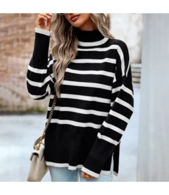 Striped Turtleneck Slit All-Match Knitted Sweater Wholesale Women'S Top N4623071700095 -Women Clothing Sales Store O1CN010ZJfLg1ND4ocDWaEY 2425141535 0 cib 4