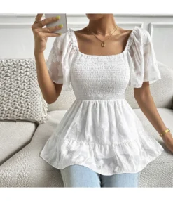 Pleated All-Match Square Collar Wraps Short-Sleeved Blouses Wholesale Women'S Tops N462623032300181 -Women Clothing Sales Store O1CN010ohTzz1wuay72T7jQ 3267756368 0 cib