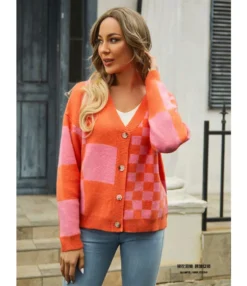 Casual Checkerboard Patchwork Knit Cardigan Jacket Wholesale Womens Clothing N5923070300145 -Women Clothing Sales Store O1CN015oDgTK1trRQ4EyABE 2747575955 0 cib 4