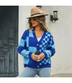 Casual Checkerboard Patchwork Knit Cardigan Jacket Wholesale Womens Clothing N5923070300145 -Women Clothing Sales Store O1CN017i9r5c1trRQB4u1JF 2747575955 0 cib