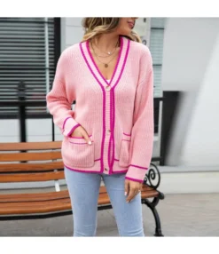 Button Knit Colorblock Pocket V-Neck Sweater Cardigan Wholesale Women'S Top