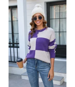 Casual Long Sleeve Colorblocked Plaid Pullover Knit Sweater Wholesale Womens Tops V5923070300170 -Women Clothing Sales Store O1CN019vOFH81trRQF9zSrn 2747575955 0 cib 4